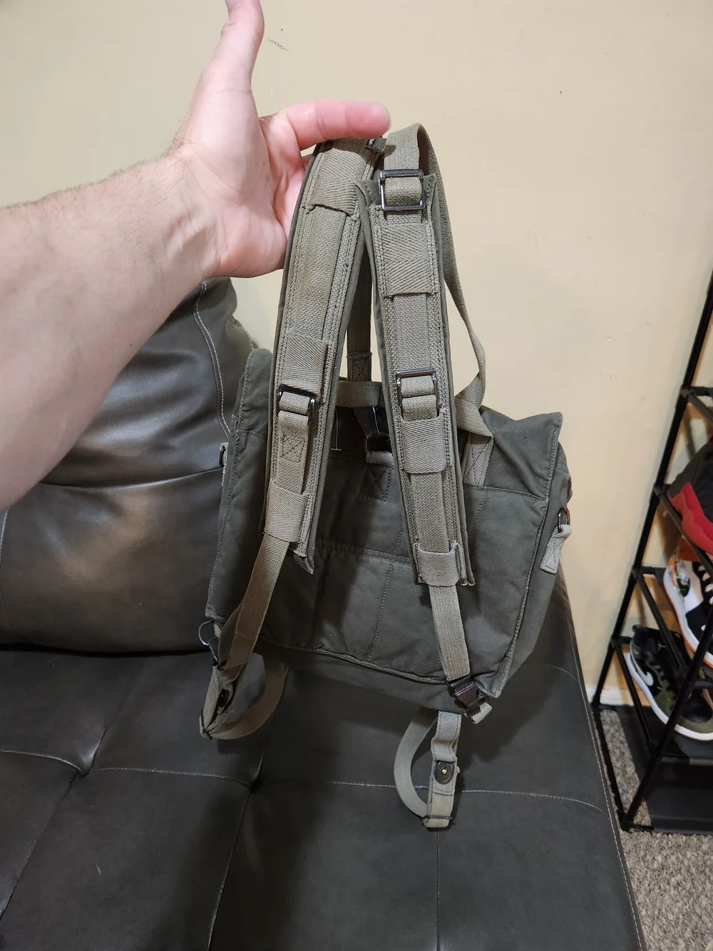 1975 Kombinat Canvas Military-Style Backpack in Olive Green